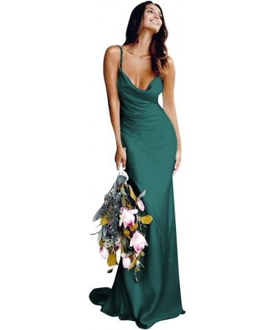 Spaghetti Straps Satin Wedding Dresses V Neck Bridesmaid Dresses Mermaid Prom Dresses for Women Dark Green $34.50 Dresses