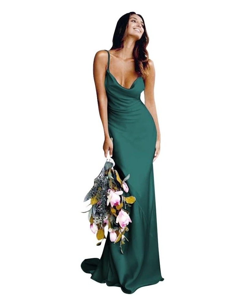 Spaghetti Straps Satin Wedding Dresses V Neck Bridesmaid Dresses Mermaid Prom Dresses for Women Dark Green $34.50 Dresses