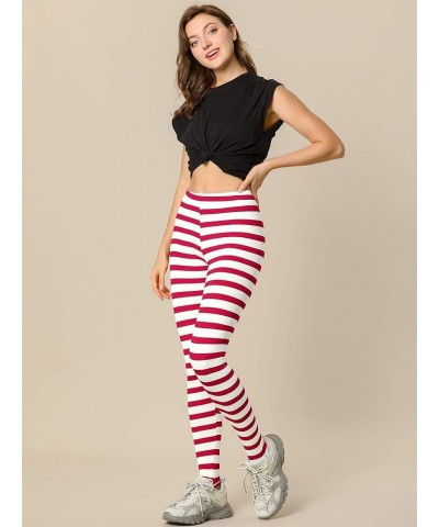 Women's Leggings Printed High Waist Elastic Waistband Party Yoga Christmas Stirrup Pants Red White-stripe $12.74 Leggings