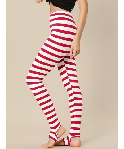 Women's Leggings Printed High Waist Elastic Waistband Party Yoga Christmas Stirrup Pants Red White-stripe $12.74 Leggings