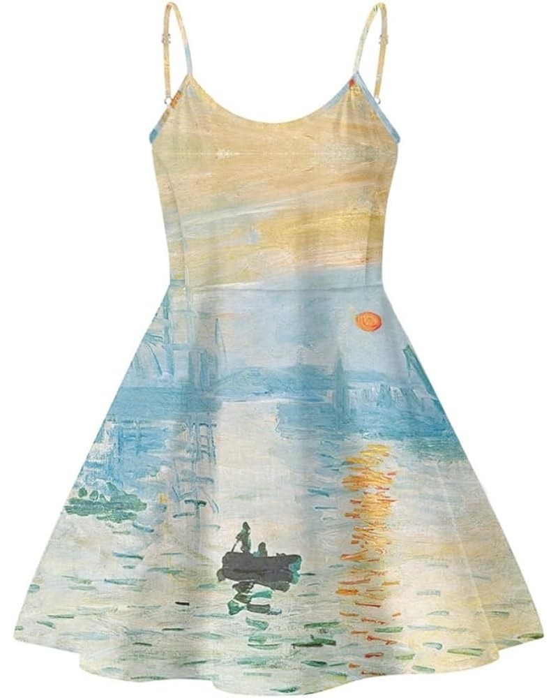 Women's Van Gogh 3D Printed V-Neck Spaghetti Straps A-Line Swing Dress Impression Sunrise $14.99 Dresses