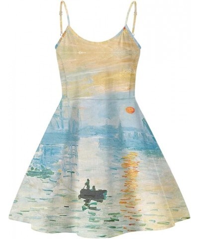 Women's Van Gogh 3D Printed V-Neck Spaghetti Straps A-Line Swing Dress Impression Sunrise $14.99 Dresses