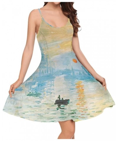 Women's Van Gogh 3D Printed V-Neck Spaghetti Straps A-Line Swing Dress Impression Sunrise $14.99 Dresses