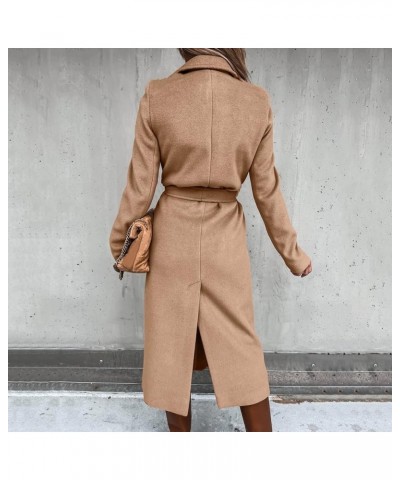 Winter Coats for Women Fashion Solid Lapel Long Wool Blend Coat Ladies Trench Long Jacket with Belt Tweed Outwear Large Khaki...