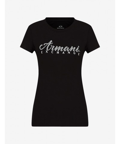 Women's Short Sleeve Classic Script Logo Scoop Neck T-Shirt Black $23.62 T-Shirts