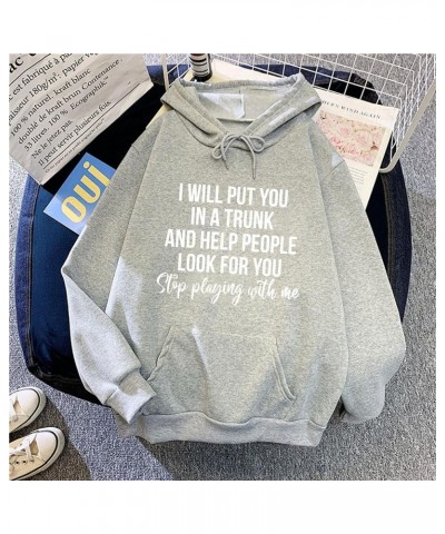 Women's Vintage Hoodies Fashion Letter Printed Long Sleeve Hooded Sweatshirts Casual Pocket Pullover Tops Shirts S-grey $7.07...