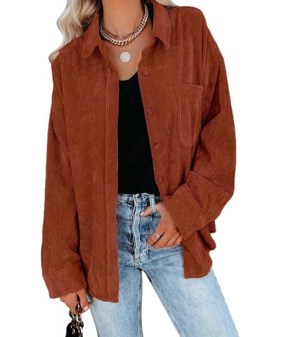 Women's Corduroy Button Down Long Sleeve Oversized Jacket with Pocket Solid Brown $16.92 Jackets