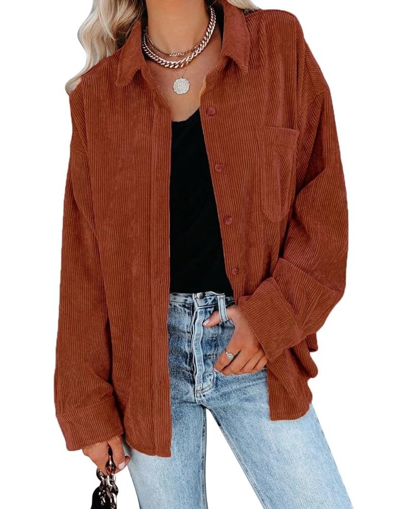 Women's Corduroy Button Down Long Sleeve Oversized Jacket with Pocket Solid Brown $16.92 Jackets