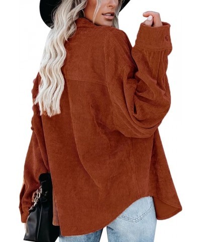 Women's Corduroy Button Down Long Sleeve Oversized Jacket with Pocket Solid Brown $16.92 Jackets