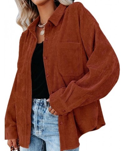 Women's Corduroy Button Down Long Sleeve Oversized Jacket with Pocket Solid Brown $16.92 Jackets