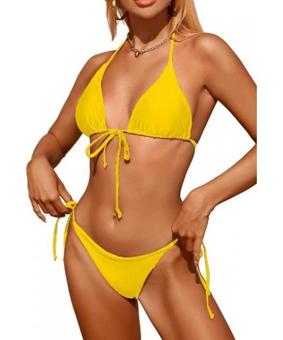 Bikinis Swimsuit Set for Women Swimwear Triangle Bathing Suit Tie String Thong Yellow-1 $12.90 Swimsuits