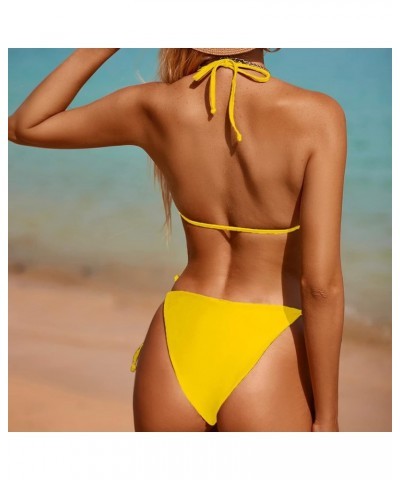 Bikinis Swimsuit Set for Women Swimwear Triangle Bathing Suit Tie String Thong Yellow-1 $12.90 Swimsuits