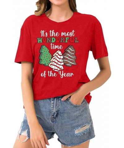 Merry Christmas Shirts for Women Xmas Buffalo Plaid Tree Shirt Top Short Sleeve Casual Graphic Print T Shirt Red5 $11.79 T-Sh...