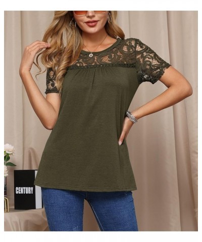 Summer Women's Elegant Floral Lace Short Sleeve Blouse Olive 1 $10.81 Blouses