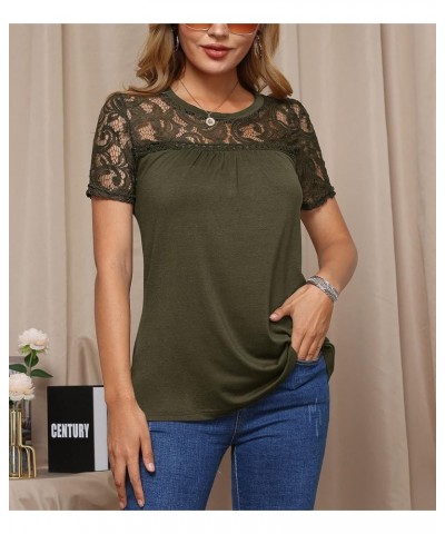 Summer Women's Elegant Floral Lace Short Sleeve Blouse Olive 1 $10.81 Blouses