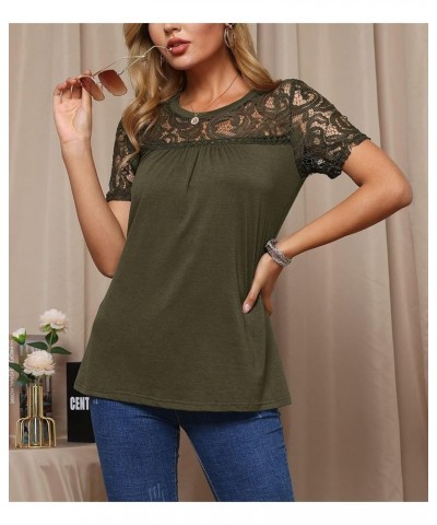 Summer Women's Elegant Floral Lace Short Sleeve Blouse Olive 1 $10.81 Blouses