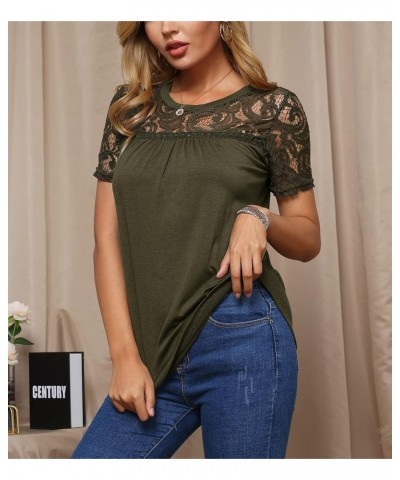 Summer Women's Elegant Floral Lace Short Sleeve Blouse Olive 1 $10.81 Blouses