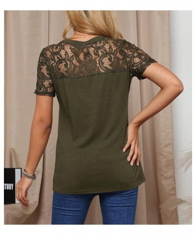 Summer Women's Elegant Floral Lace Short Sleeve Blouse Olive 1 $10.81 Blouses