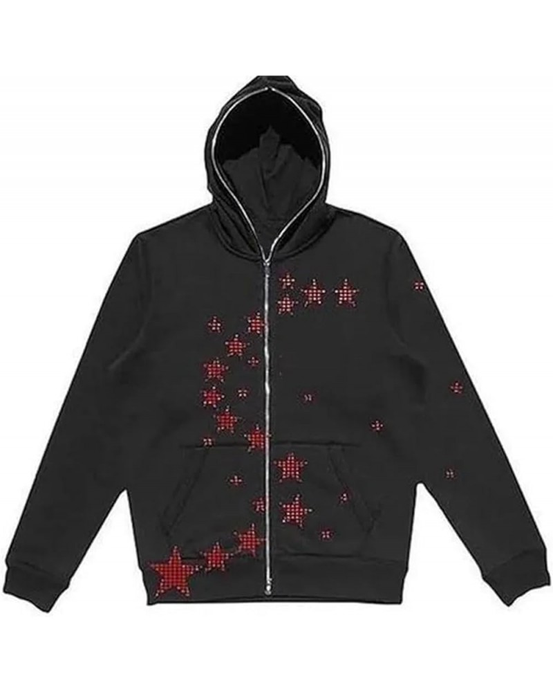 Y2k Rhinestone Full Zip Up Hoodies Goth Punk Oversize Jacket for Women Men Graphic Sparkly Hooded Sweatshirt G-black $15.19 H...