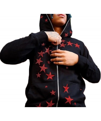 Y2k Rhinestone Full Zip Up Hoodies Goth Punk Oversize Jacket for Women Men Graphic Sparkly Hooded Sweatshirt G-black $15.19 H...