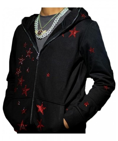 Y2k Rhinestone Full Zip Up Hoodies Goth Punk Oversize Jacket for Women Men Graphic Sparkly Hooded Sweatshirt G-black $15.19 H...