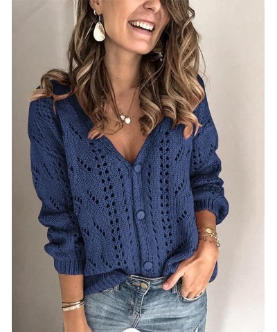 Women's Button Down Cardigan Sweaters Trendy Long Sleeve Open Front Knit Cardigans Outerwear 1-navy Blue $11.04 Sweaters