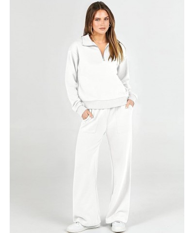 Women 2 Piece Outfits Half Zip Sweatshirt & Wide Leg Pants Sweatsuit Lounge Set 2023 Fall Tracksuits with Pockets White $24.9...