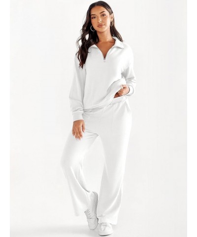 Women 2 Piece Outfits Half Zip Sweatshirt & Wide Leg Pants Sweatsuit Lounge Set 2023 Fall Tracksuits with Pockets White $24.9...