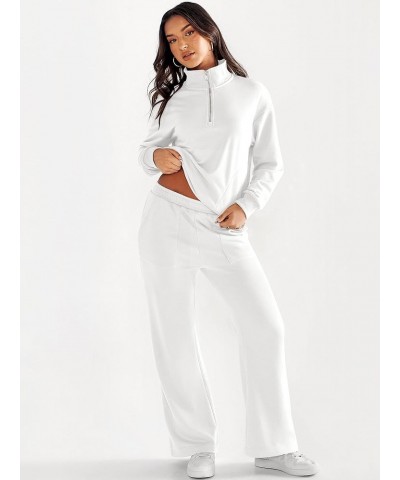 Women 2 Piece Outfits Half Zip Sweatshirt & Wide Leg Pants Sweatsuit Lounge Set 2023 Fall Tracksuits with Pockets White $24.9...