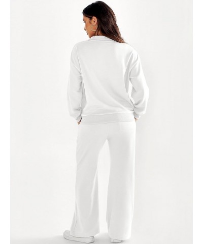 Women 2 Piece Outfits Half Zip Sweatshirt & Wide Leg Pants Sweatsuit Lounge Set 2023 Fall Tracksuits with Pockets White $24.9...