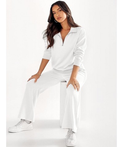 Women 2 Piece Outfits Half Zip Sweatshirt & Wide Leg Pants Sweatsuit Lounge Set 2023 Fall Tracksuits with Pockets White $24.9...