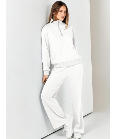 Women 2 Piece Outfits Half Zip Sweatshirt & Wide Leg Pants Sweatsuit Lounge Set 2023 Fall Tracksuits with Pockets White $24.9...