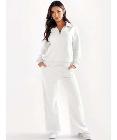 Women 2 Piece Outfits Half Zip Sweatshirt & Wide Leg Pants Sweatsuit Lounge Set 2023 Fall Tracksuits with Pockets White $24.9...