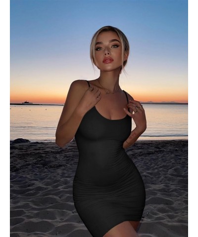 Sexy Spaghetti Strap Tank Dress Basic Backless Bodycon Club Party Mini Dress Black $13.99 Dresses