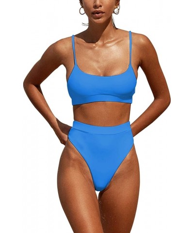 Womens High Waisted Swimsuits Bottom Padded Bathing Suits Bikini Sets Top Two Piece Swimwear Blue $17.10 Swimsuits