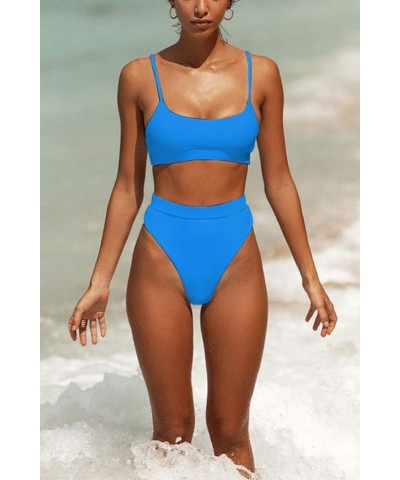 Womens High Waisted Swimsuits Bottom Padded Bathing Suits Bikini Sets Top Two Piece Swimwear Blue $17.10 Swimsuits