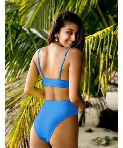 Womens High Waisted Swimsuits Bottom Padded Bathing Suits Bikini Sets Top Two Piece Swimwear Blue $17.10 Swimsuits