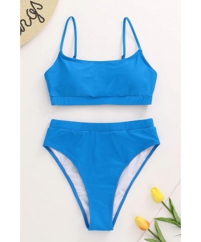 Womens High Waisted Swimsuits Bottom Padded Bathing Suits Bikini Sets Top Two Piece Swimwear Blue $17.10 Swimsuits