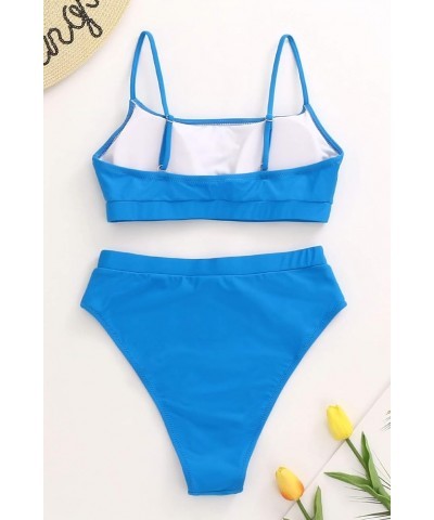 Womens High Waisted Swimsuits Bottom Padded Bathing Suits Bikini Sets Top Two Piece Swimwear Blue $17.10 Swimsuits