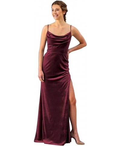 Long Sleeves Velvet Bridesmaid Dresses for Women 2023 Velvet Maxi Dress Aline Evening Gowns with Slit B-burgundy $32.00 Dresses