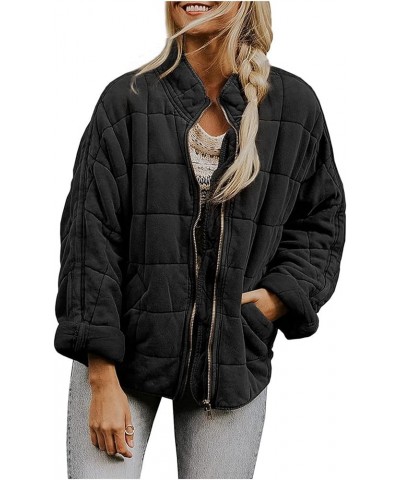 Womens Quilted Jacket Fall 2023 Lightweight Long Sleeve Casual Loose Button/Zipper Winter Coats Outwear with Pocket B-black $...