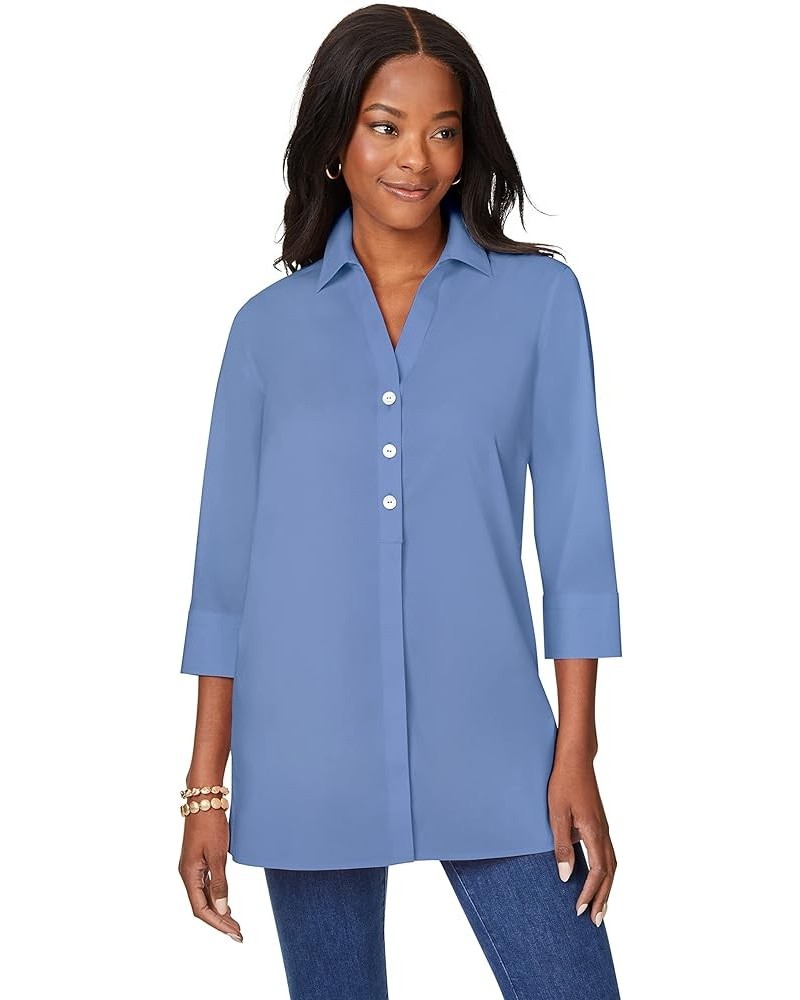 Women's Pamela 3/4 Sleeve Stretch Solid Tunic Blue Denim $27.93 Tops