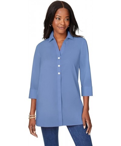 Women's Pamela 3/4 Sleeve Stretch Solid Tunic Blue Denim $27.93 Tops