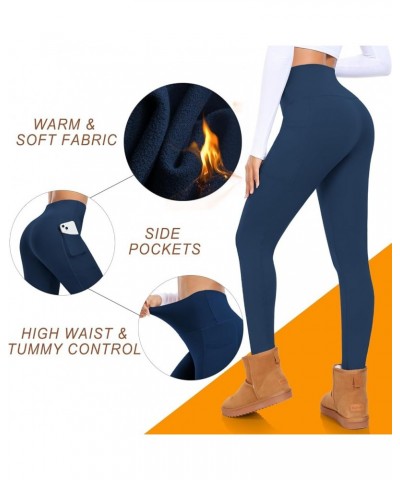 Fleece Lined Leggings with Pockets for Women High Waisted Thermal Winter Tummy Control Yoga Pants Workout Tights 02 Navy Blue...