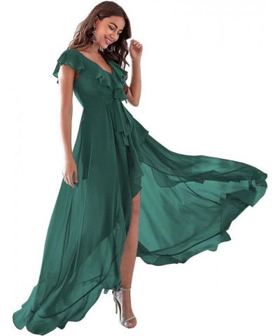 High Low Bohemian Bridesmaid Dresses 2023 Long Ruffles Sleeves Chiffon V Neck Slit Belt Formal Prom Gown for Women Yxxy529 Pe...