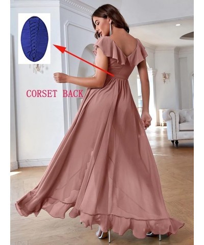 High Low Bohemian Bridesmaid Dresses 2023 Long Ruffles Sleeves Chiffon V Neck Slit Belt Formal Prom Gown for Women Yxxy529 Pe...