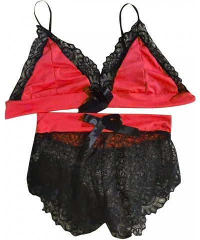 Lingerie Sets for Women 2 Piece Lace Trim Strap Bra and High Waist Tummy Control Panty Sets 16-red $5.99 Sleep & Lounge