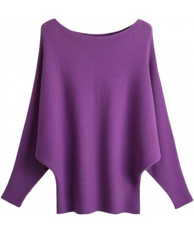 Women Dolman Batwing Sleeves Knitted Sweaters Winter Boat Neck Pullovers Tops Purple $19.07 Sweaters