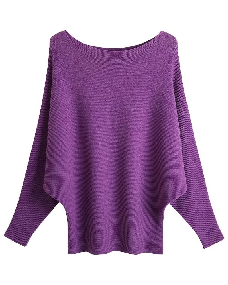 Women Dolman Batwing Sleeves Knitted Sweaters Winter Boat Neck Pullovers Tops Purple $19.07 Sweaters