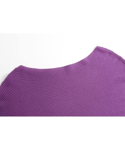 Women Dolman Batwing Sleeves Knitted Sweaters Winter Boat Neck Pullovers Tops Purple $19.07 Sweaters